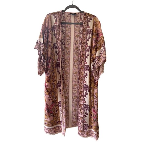 Angie Womens Paisley Kimono Duster Open Front Lightweight Boho Cover-Up - Picture 2 of 11